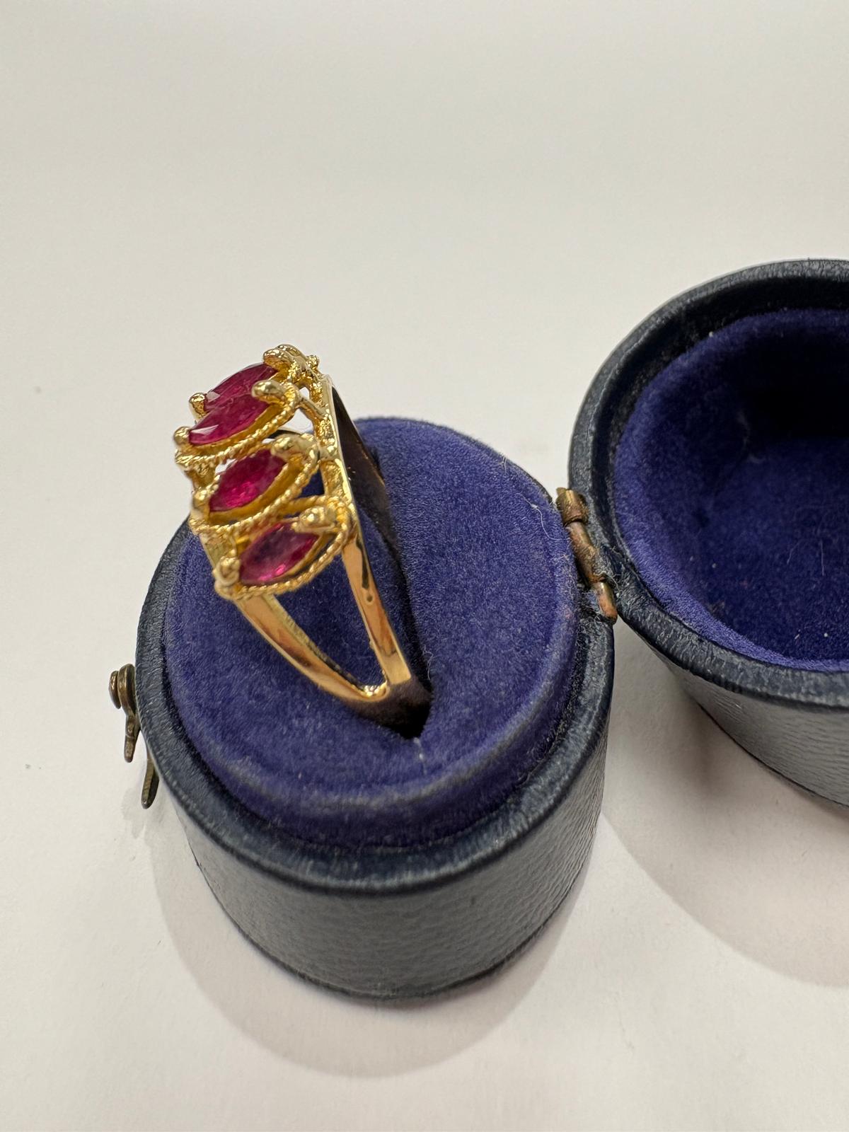 pre-loved ruby ring, vintage 15ct gold ring, antique gold ring UK, second hand five stone ring, Victorian ruby ring, pre-owned antique jewellery UK, vintage ring for sale UK, second hand fine jewellery UK, rare 15 carat gold ring