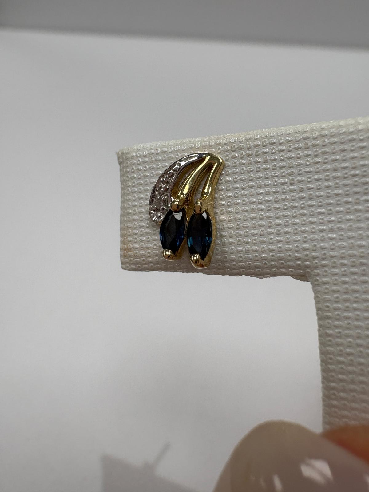 pre-loved sapphire earrings, second hand 9ct gold earrings UK, sapphire diamond stud earrings, marquise sapphire earrings, pre-owned gemstone earrings, second hand fine jewellery UK, blue sapphire earrings for sale UK