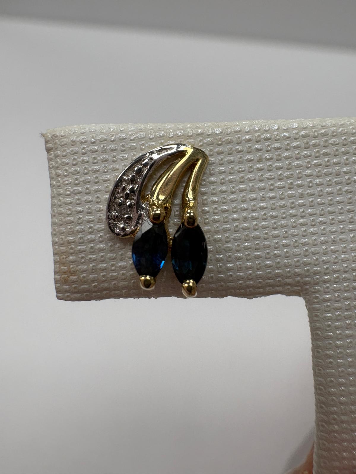 pre-loved sapphire earrings, second hand 9ct gold earrings UK, sapphire diamond stud earrings, marquise sapphire earrings, pre-owned gemstone earrings, second hand fine jewellery UK, blue sapphire earrings for sale UK