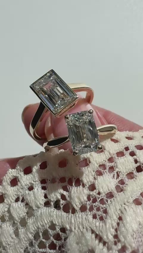 18k yellow gold emerald cut bezel set lab-grown diamond engagament ring York Jewellers 