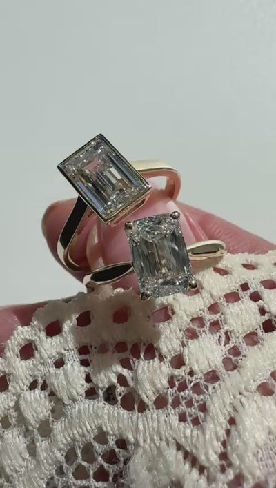18k yellow gold emerald cut bezel set lab-grown diamond engagament ring York Jewellers 