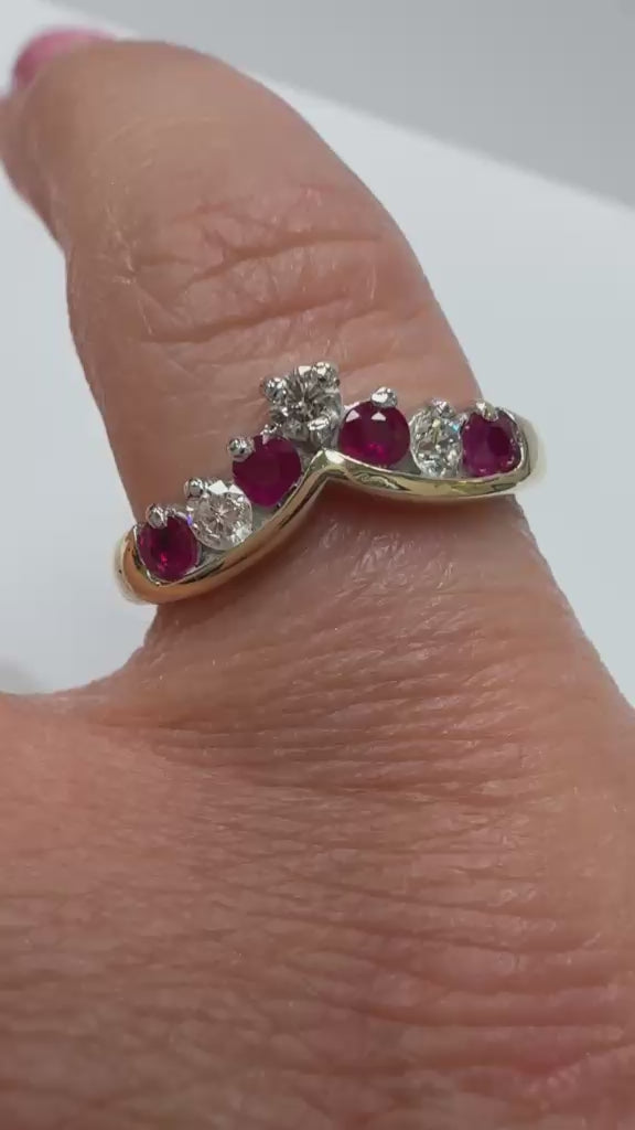 Second hand ruby and diamond round brilliant cut. 9k yellow gold vintage ring Harrogate Jewellers Uk 