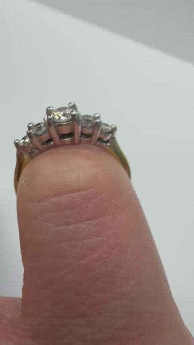 second hand 5 diamond ring seit on 18k yellow gold with a white head natural diamonds 0.40ct size J, Fogal and Barnes in Harrogate jewellers UK 