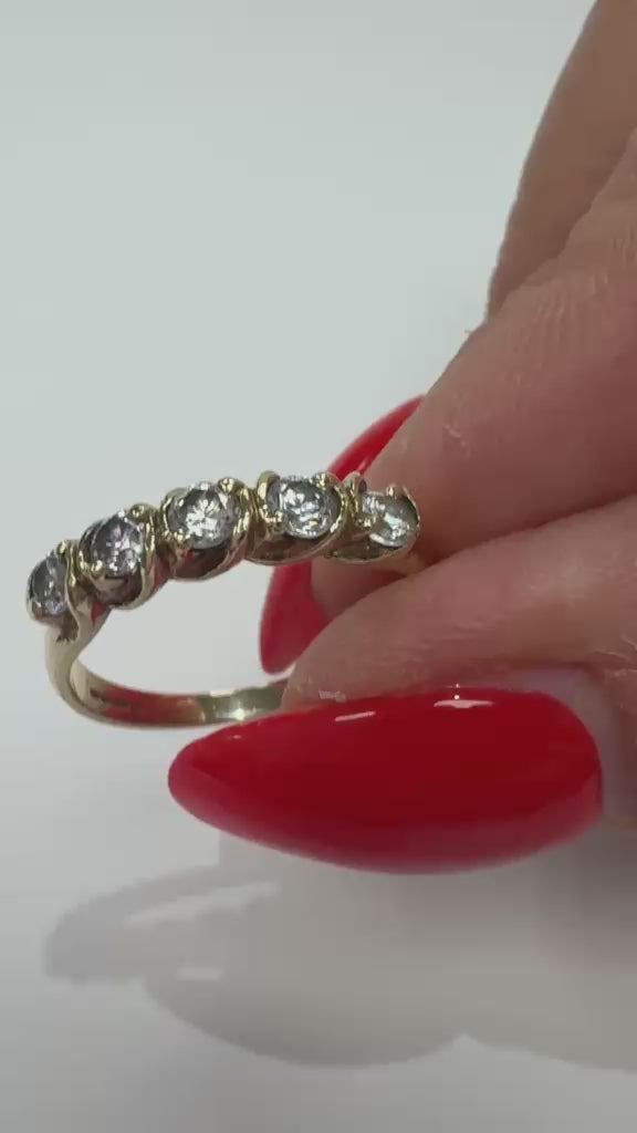 9ct gold ring, CZ ring, cubic zirconia ring, five stone ring, pre-loved jewellery, second-hand gold ring, dress ring Yorkshire, everyday ring Harrogate