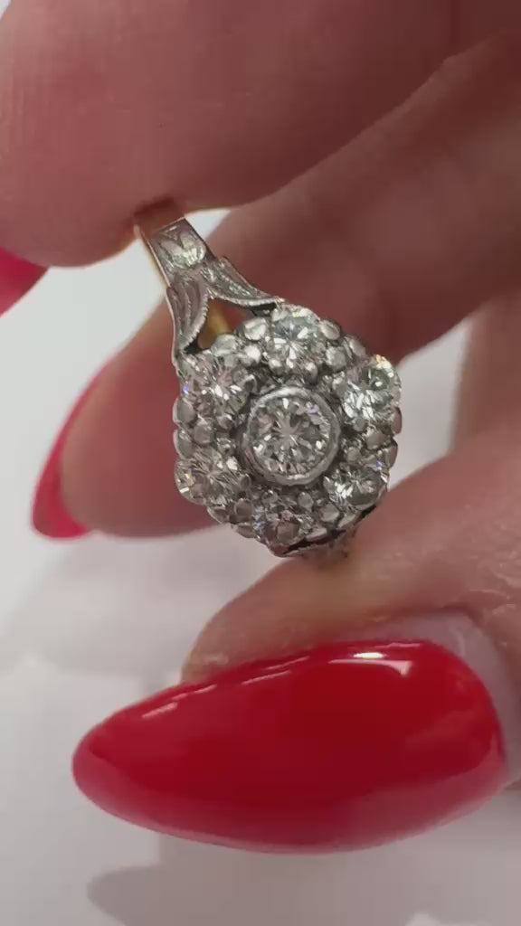 vintage ring, diamond cluster ring, pre-loved jewellery, 18ct gold ring, second-hand engagement ring, daisy cluster ring, vintage diamond ring Yorkshire, antique-style ring Harrogate