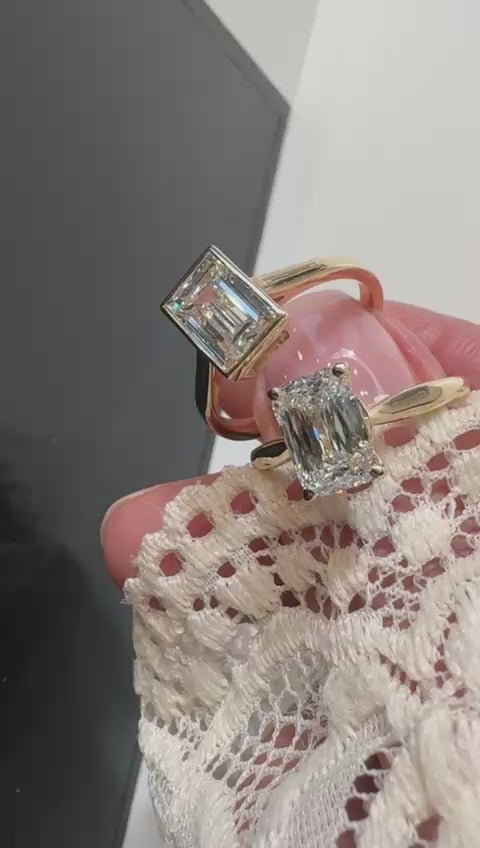 Yellow gold emerald cut lab-grown diamond engagement ring Harrogate Jewellers Fogal and Barnes 