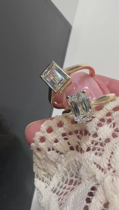 Yellow gold emerald cut lab-grown diamond engagement ring Harrogate Jewellers Fogal and Barnes 