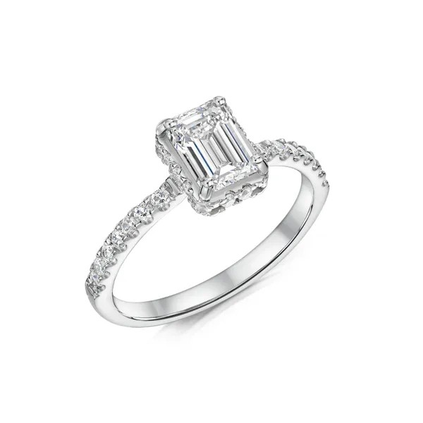 EMERALD CUT DIAMOND  HIDDEN HALO ENGAGEMENT RING