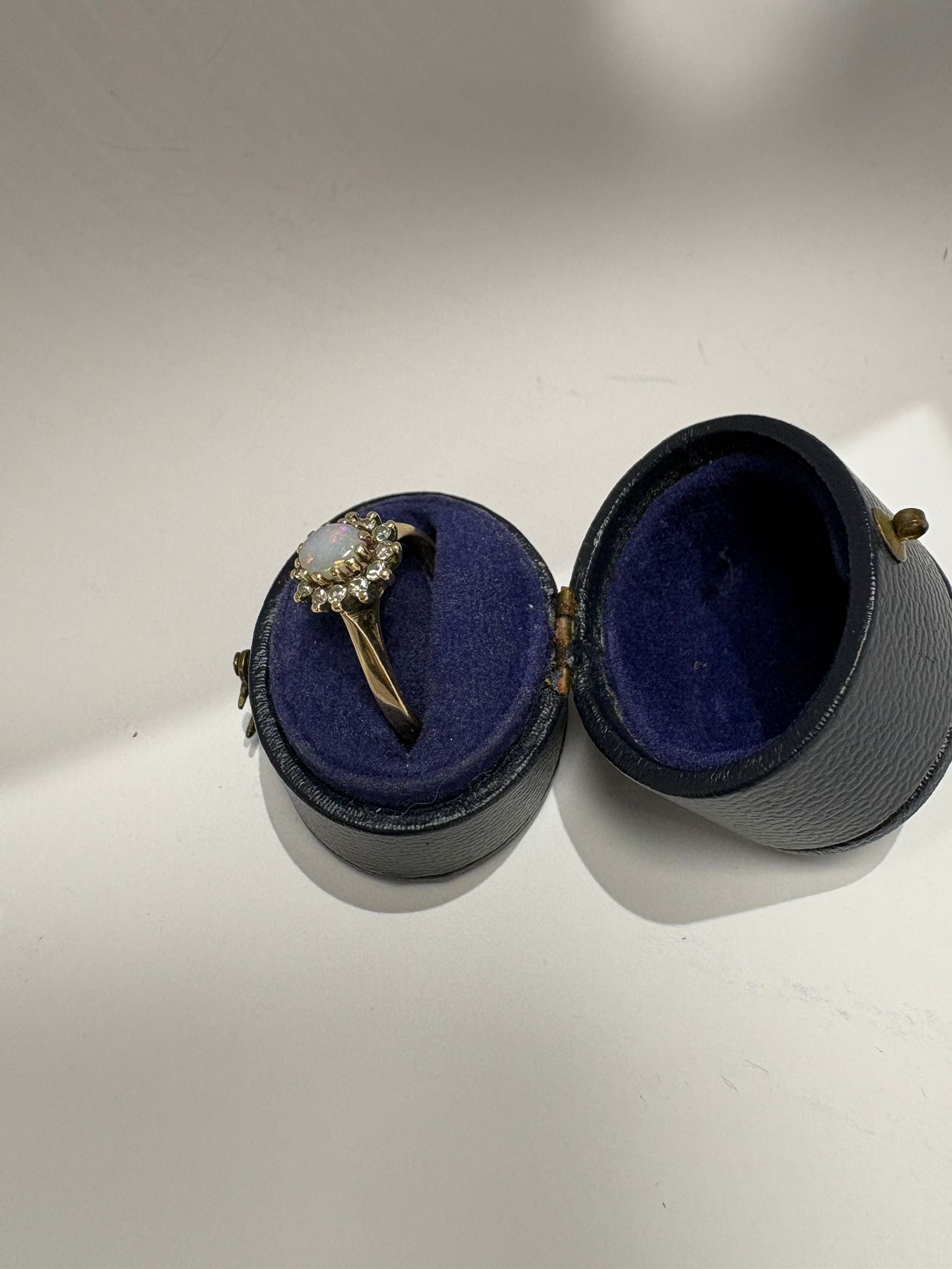 Opal and diamond cluster ring second hand set on yellow gold harrogate jewellers 