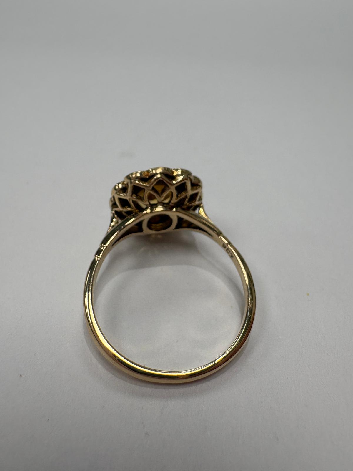 pre-loved citrine ring, vintage cluster ring, second hand 9ct gold ring UK, citrine pearl ring, pre-owned flowerhead ring, antique style citrine ring, vintage ring for sale UK, second hand fine jewellery UK, seed pearl cluster ring