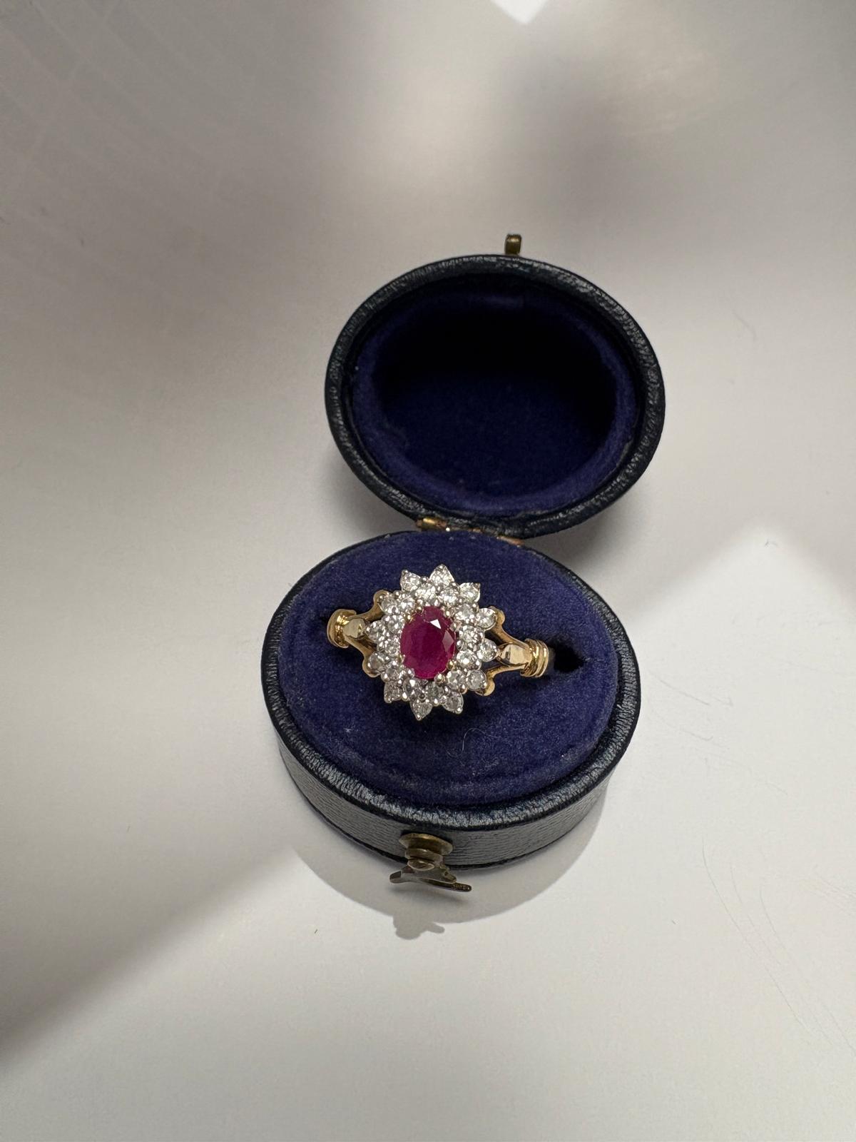 oval ruby and diamond cluster gold ring second hand harrogate 
