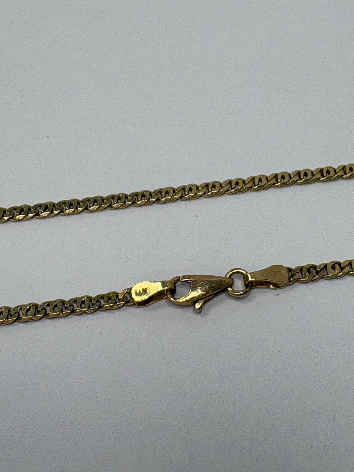  Preloved 14ct yellow gold curb chain necklace 24 inches 9.40g with lobster clasp and 585 hallmark shown on white background, available at Fogal & Barnes Harrogate