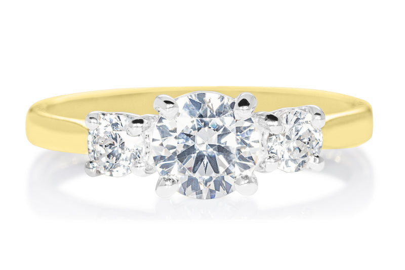 ROUND BRILLIANT DIAMOND AND YELLOW GOLD  TRILOGY ENGAGEMENT RING