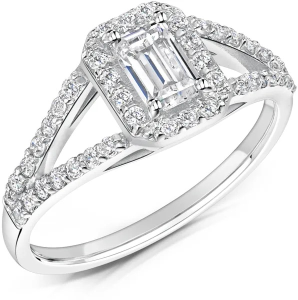 MODERN  EMERALD CUT DIAMOND HALO  ENGAGEMENT RING