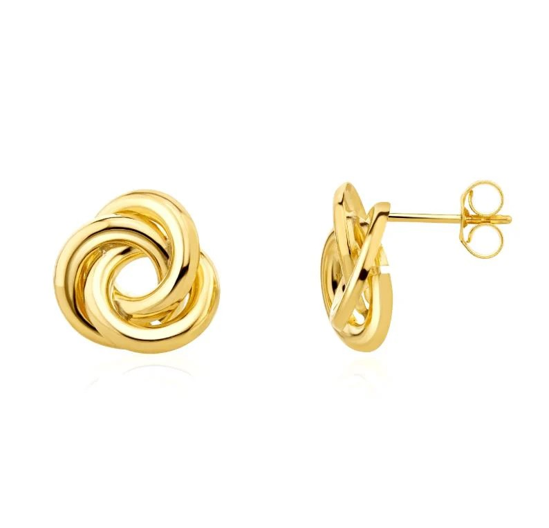 9k yellow gold knot stud earrings from fogal and barnes fine jewellers of harrogate. flat everyday earrings jewellery shop Harrogate 