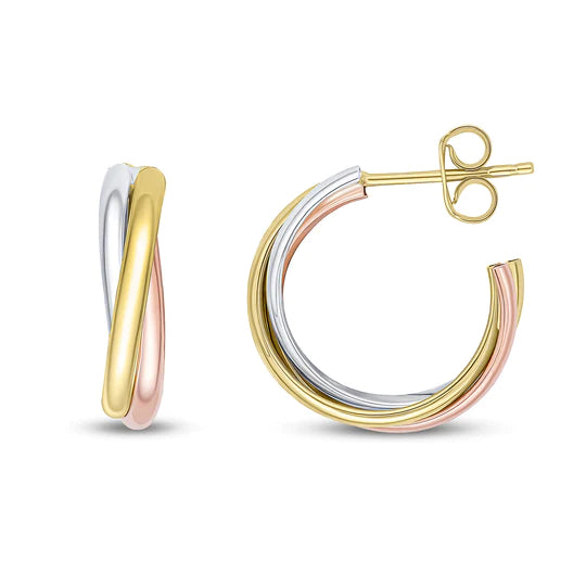THREE TONE GOLD RUSSIAN STYLE HOOP EARRINGS