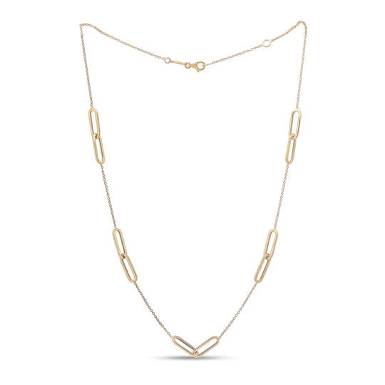 YELLOW GOLD DOUBLE OVAL AND CHAIN NECKLACE