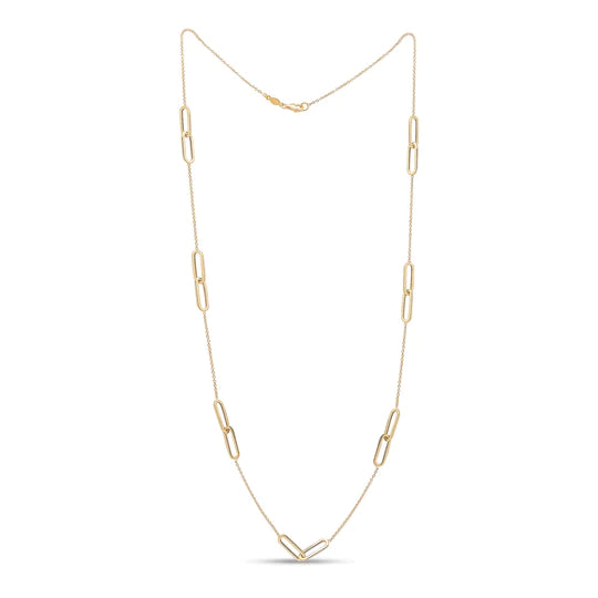 YELLOW GOLD DOUBLE OVAL AND CHAIN NECKLACE