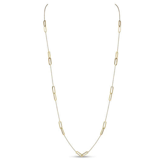 YELLOW GOLD DOUBLE OVAL AND CHAIN NECKLACE