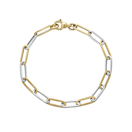 YELLOW AND WHITE  GOLD OVAL PAPERCHAIN BRACELET