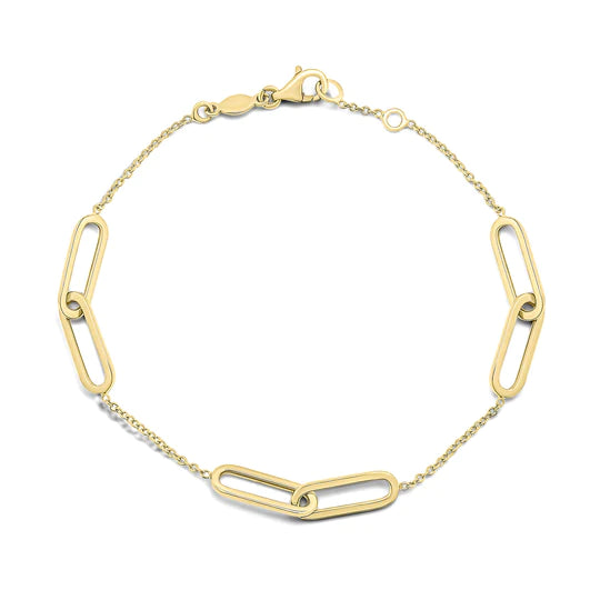YELLOW GOLD DOUBLE OVAL AND CHAIN BRACELET