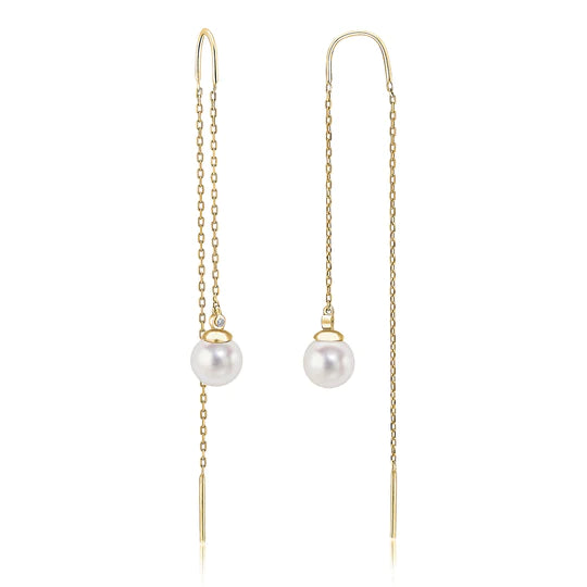 DIAMOND AND PEARL PULL THROUGH GOLD EARRINGS