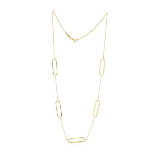YELLOW GOLD OPEN OVAL AND CHAIN NECKLACE