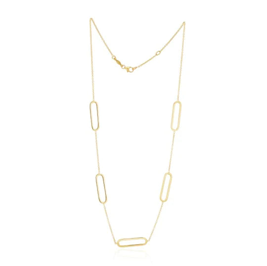 9CT YELLOW GOLD OPEN OVAL AND CHAIN NECKLACE
