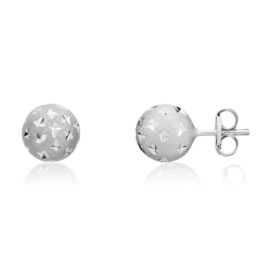 WHITE GOLD SATIN STAR BALL STUD EARRINGS