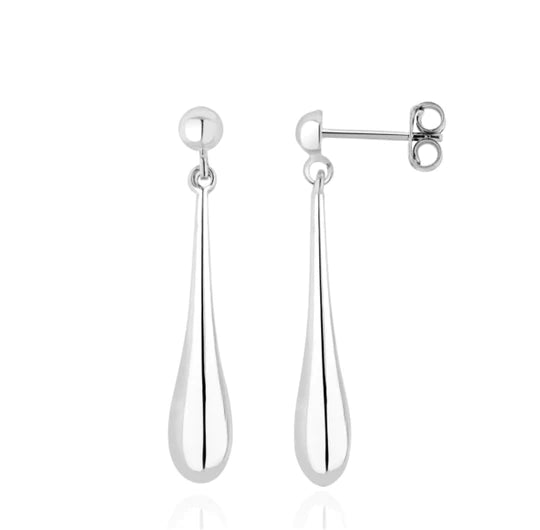 9CT WHITE GOLD LONG BOMBE DROP EARRINGS