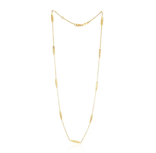 YELLOW GOLD MARQUISE AND CHAIN NECKLACE 18 INCH