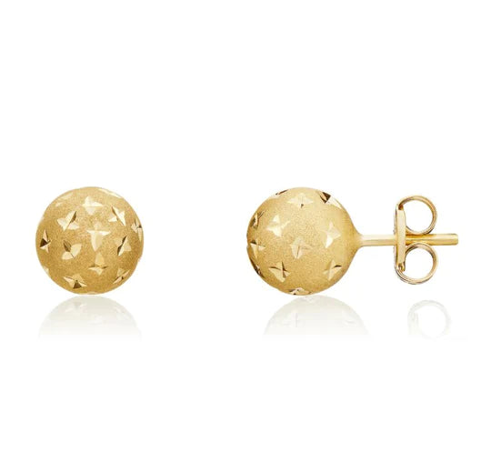 YELLOW GOLD SATIN STAR BALL STUD EARRINGS