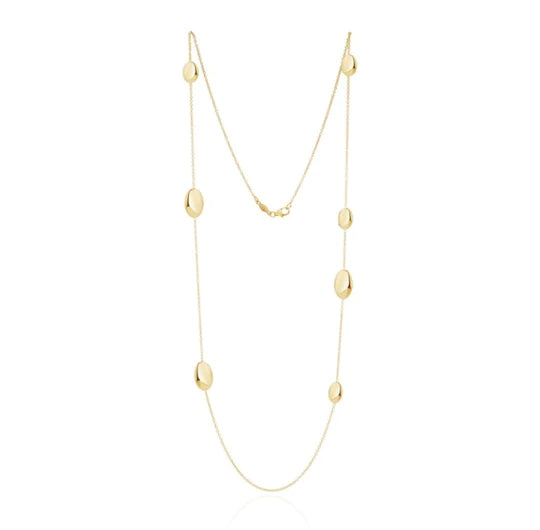 YELLOW GOLD FLAT OVAL AND CHAIN NECKLACE