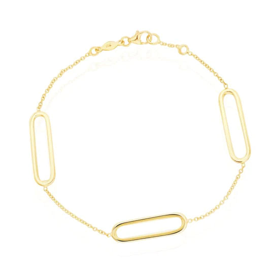 YELLOW GOLD OPEN OVAL AND CHAIN BRACELET