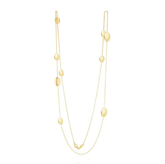 YELLOW GOLD FLAT OVAL AND CHAIN NECKLACE