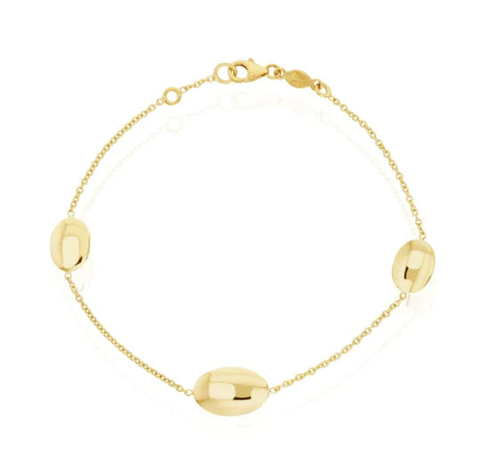 YELLOW GOLD FLAT OVAL AND CHAIN BRACELET
