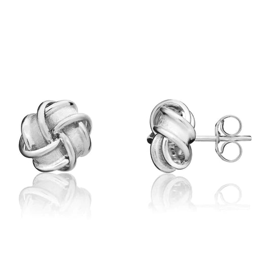 WHITE GOLD POLISHED RIBBON KNOT STUD EARRINGS