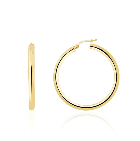 YELLOW GOLD ROUND POLISHED HOOP EARRINGS