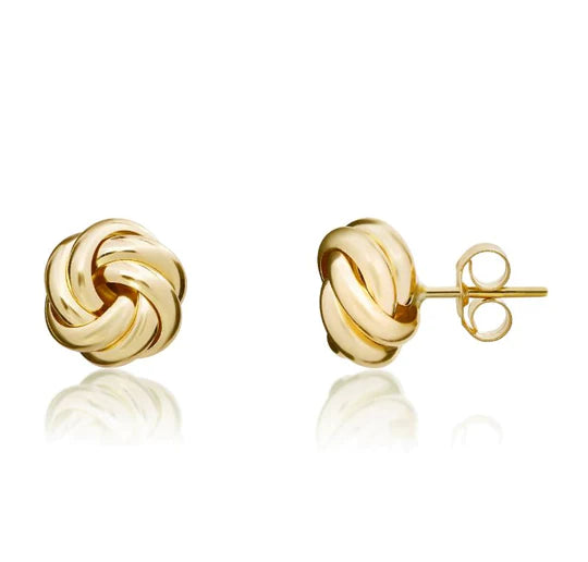 YELLOW GOLD TWO ROW KNOT STUD EARRINGS