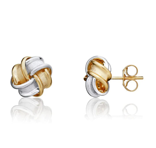 TWO TONE GOLD FROSTED RIBBON KNOT STUD EARRINGS