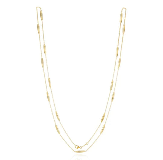 YELLOW GOLD MARQUISE AND CHAIN NECKLACE 32 INCH