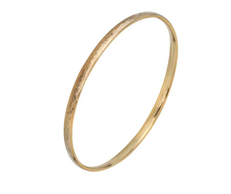 YELLOW GOLD COURT SHAPED BANGLE - HAMMERED