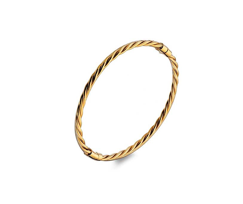 YELLOW GOLD SOLID HINGED WIRE TWISTED BANGLE
