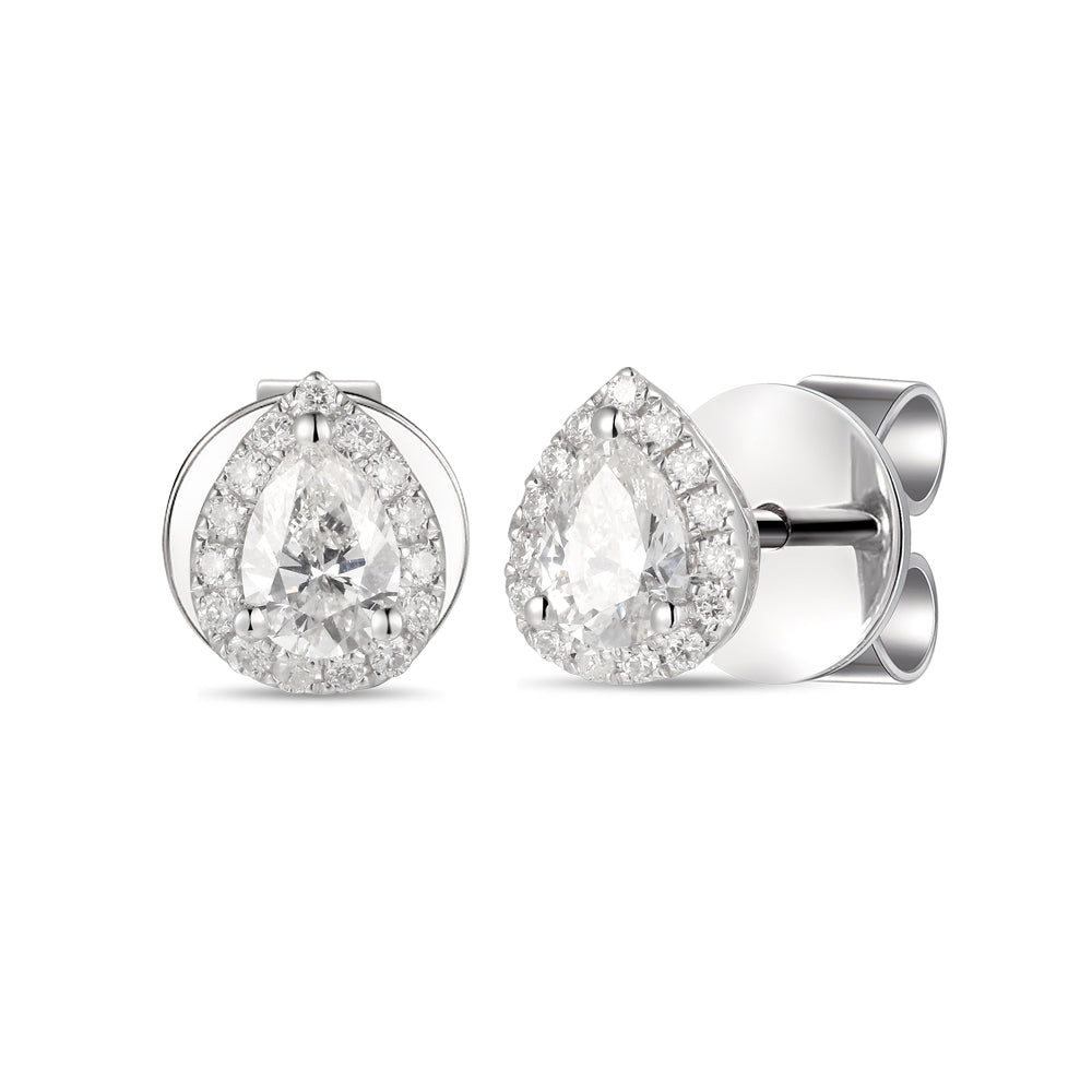 Pear cut diamond stud earring diamond halo white gold Harrogate jewellers