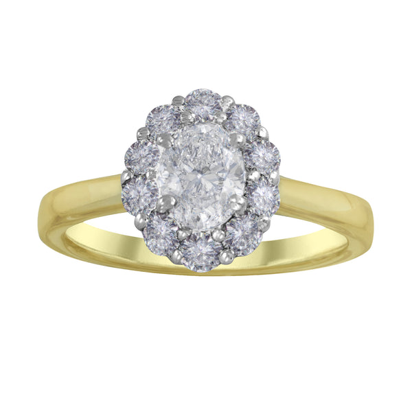 oval diamond cluster engagement ring with hidden diamond in yellow gold harrogate jewellers fogal and barnes 