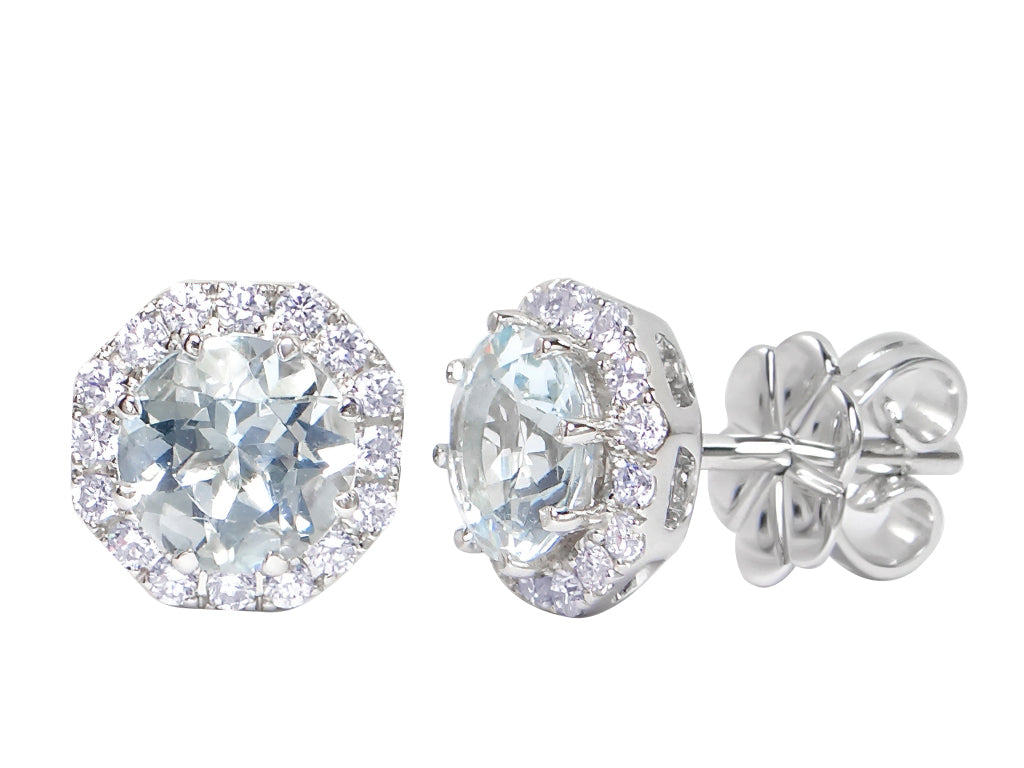 Aquamarine and diamond stud earrings white gold Harrogate jewellers Fogal and barnes