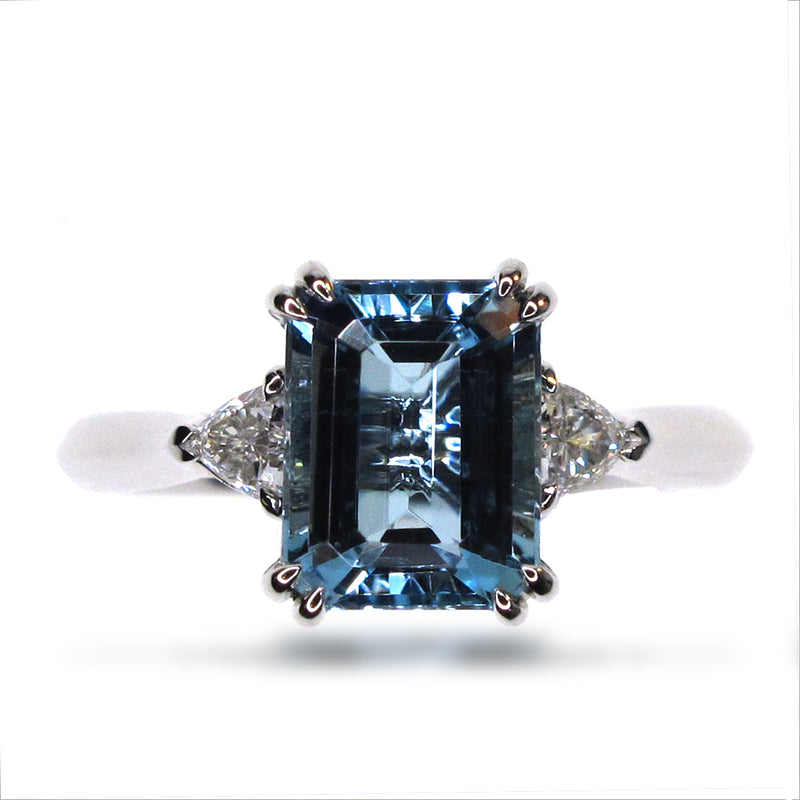 emerald cut aquamarine trillion cut diamond engagement ring platinum harrogate jewellers fogal and barnes 