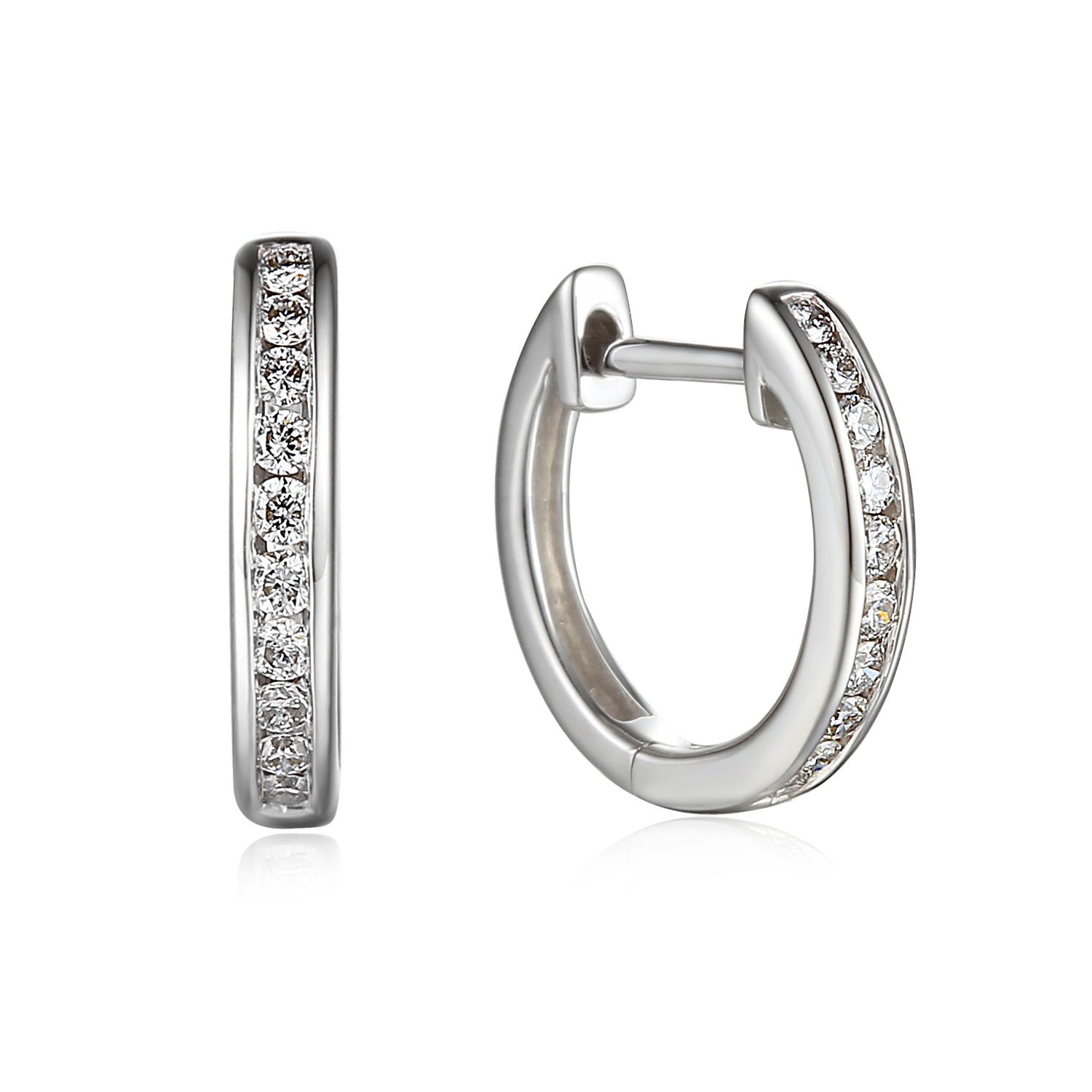 Hinged white gold diamond hoop earrings channel set round brilliant diamonds Harrogate jewellers Fogal and barnes 