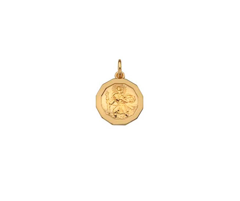 YELLOW GOLD OCTAGONAL ST CHRISTOPHER 12.60X14.80MM