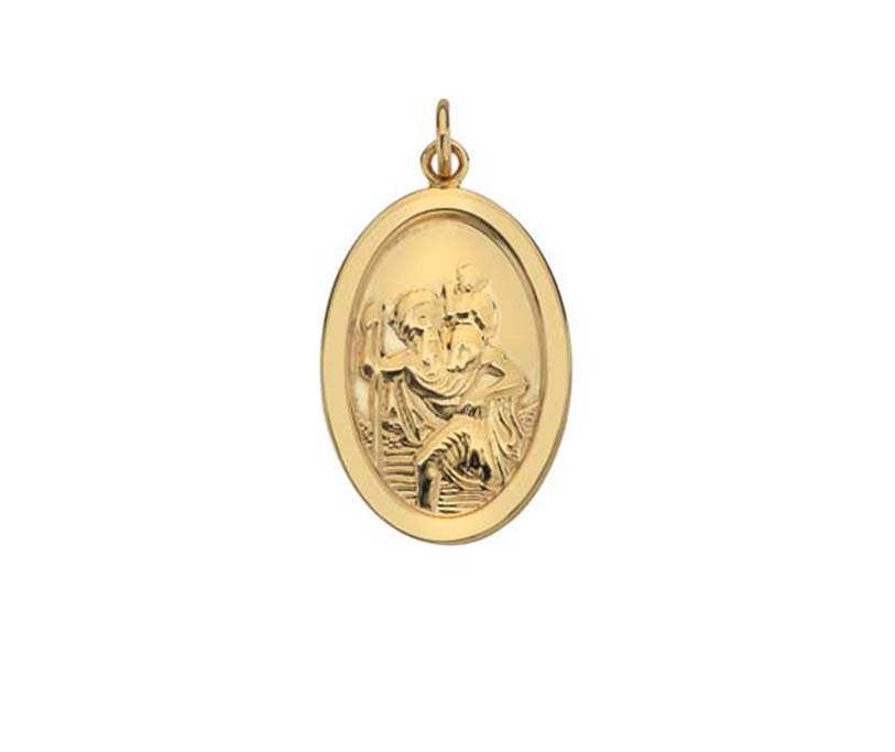 YELLOW GOLD LARGE OVAL HAND POLISHED ST CHRISTOPHER